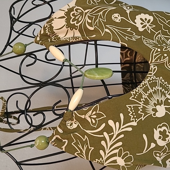 Vintage Y2K Slinky Floral Halter Dress Olive Green Light Cream Ruched Waist Sz M - Picture 2 of 13